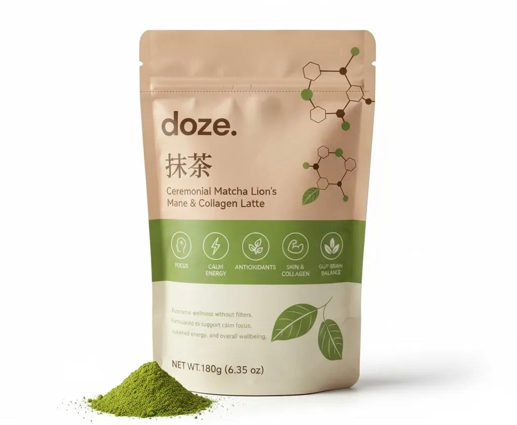 doze. ceremonial matcha pouch with Lion's Mane and marine collagen, Australian functional matcha blend